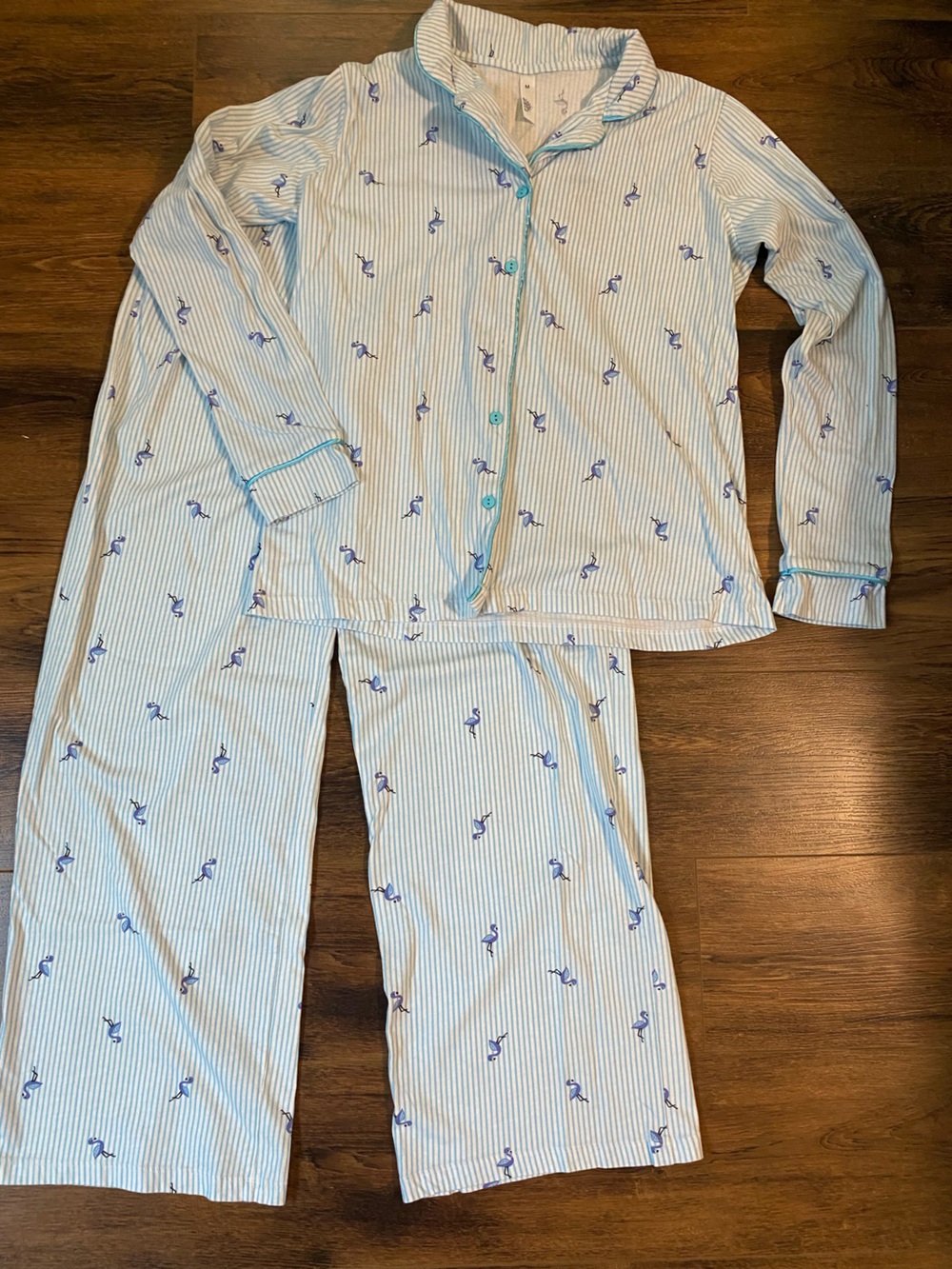 Cotton pajama set flamingo stripe blue size medium